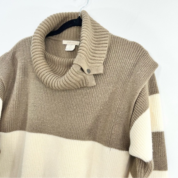 Vintage 80s 90s Eaton Italian made taupe brown cream stripe roll neck sweater M - Picture 7 of 16